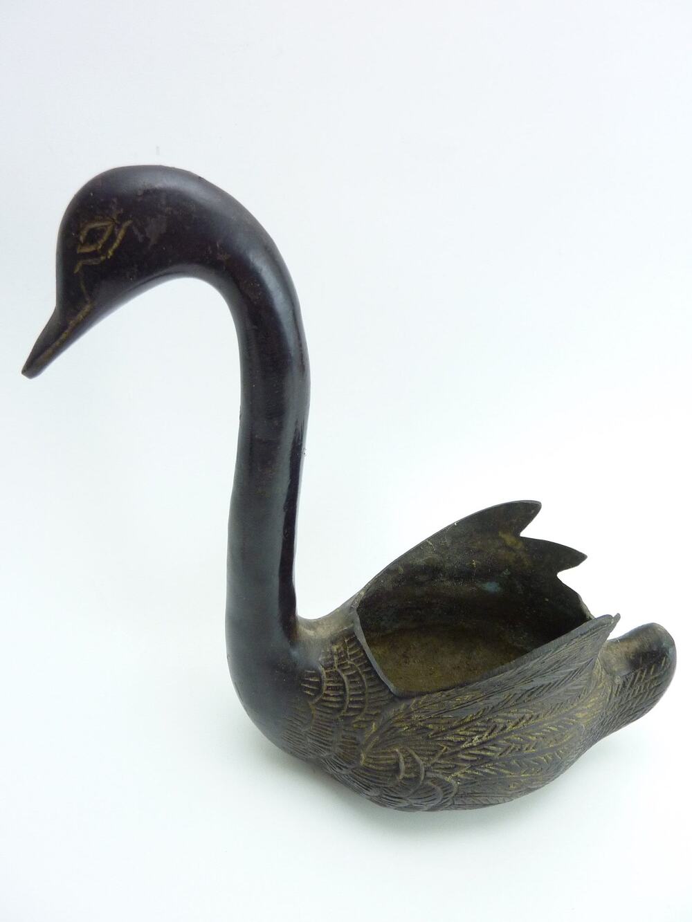 Vintage Metal Swan Planter Statue